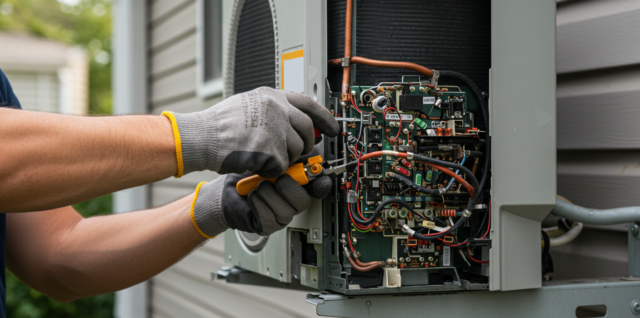 Travaux de réparation d'un système de climatisation.